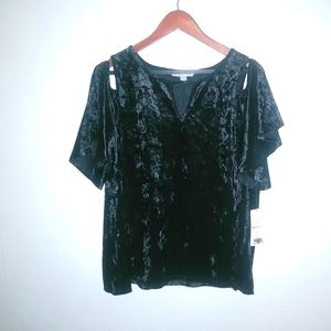 Valerie Stevens XL Whimseygoth Black Velvet Witchy Goth Cold Shoulder Top New